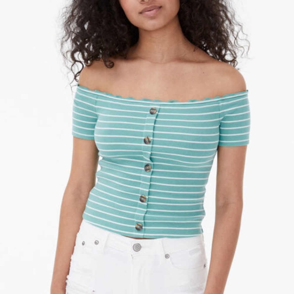 NWT Aeropostale striped ribbed off the shoulder button front xxl